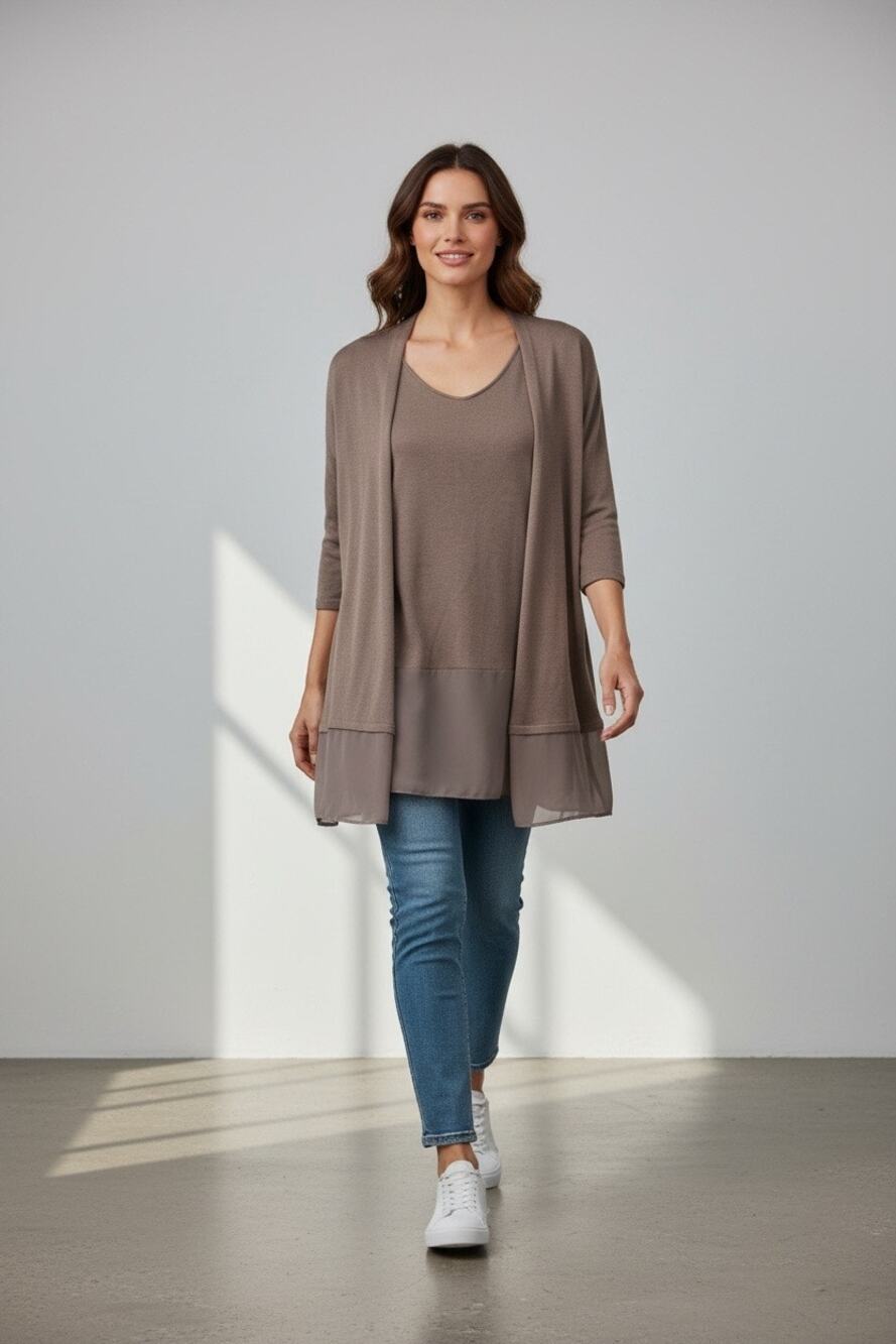 Nic + Zoe chiffon trim cardigan & tank top set size M